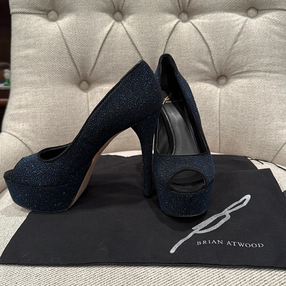Brian Atwood Midnight Sparkle Platform Peep-Toe pump